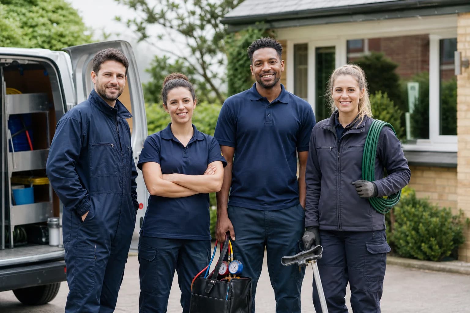 Diverse group of home and property service professionals