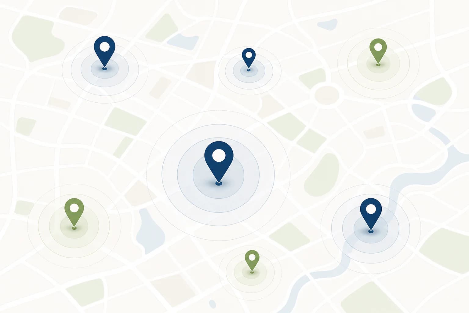 Abstract map with location pins representing service availability checks